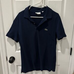Recent Lacoste Navy Blue Pique Polo Shirt L Slim